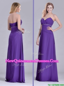 Column Sweetheart Ruching Purple Dama Dress for Celebrity