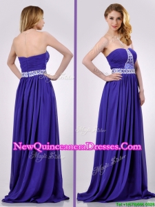 Empire Strapless Beaded Purple Long Dama Dress for Evening