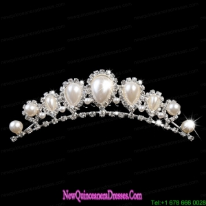 Popular Tiara With Rhinestone and Big Imitation Pearl Decorate