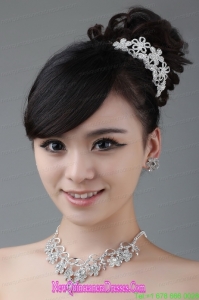 Flower Shape Rhinestone Jewelry Set Including Necklace Earrings And Earrings