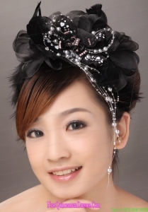 Modest Black Organza Beading Women s Fascinators