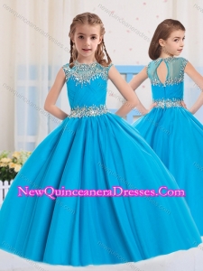 2016 Ball Gowns Scoop Baby Blue Beading Short Sleeves Little Girl Pageant Dress