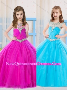 2016 Beautiful Ball Gowns Scoop Fuchsia and Aqua Blue Little Girl Pageant Dress in Tulle