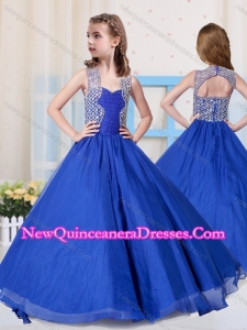 2016 Beautiful Ball Gowns Straps Blue Little Girl Pageant Dress with Beading