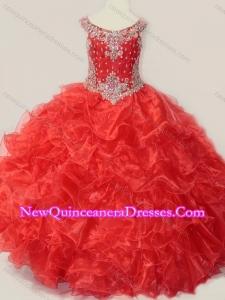 2016 Beautiful Beaded and Ruffled Organza Little Girl Pageant Dress in Red
