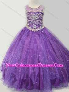 2016 Latest Open Back Beaded Bodice Little Girl Pageant Dress in Purple
