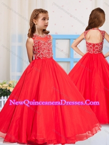 Most Popular Pincess Scoop Beaded Little Girl Pageant Dress in Red