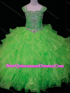 Perfect Sweetheart Ruffled Layer Little Girl Pageant Dress with Spaghetti Straps in Spring Green