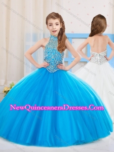 Cute Ball Gown Beaded Little Girl Pageant Dress with Halter