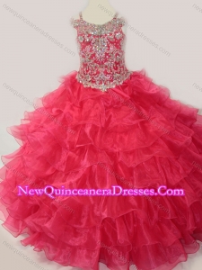 Cute Ball Gown Coral Red Beading and Ruffled Layers Little Girl Pageant Dress with Straps and Off the Shoulder