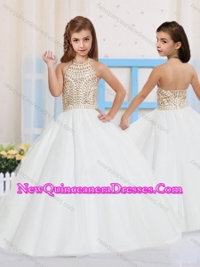 Cute Ball Gown Halter Tulle Beading Little Girl Pageant Dress in White