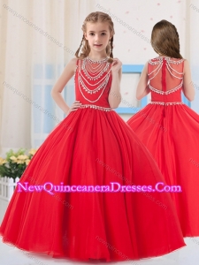 Cute Ball Gowns Scoop Organza Red Little Girl Pageant Dress with Beading