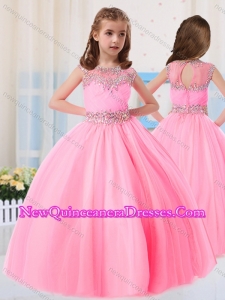 Cute Ball Gowns Scoop Short Sleeves Little Girl Pageant Dress in Baby Pink