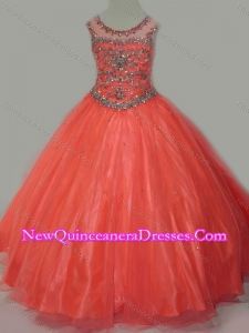 Cute Beaded Bodice Orange Little Girl Pageant Dress with Open Back