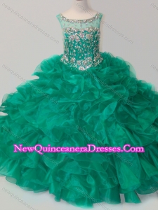 Cute Beaded and Ruffled Organza Little Girl Pageant Dress in Green