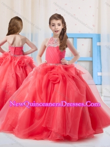 Cute Halter Organza Beading Little Girl Pageant Dress in Coral Red