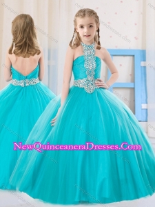Sweet Ball Gown Halter Beading Aqua Blue Little Girl Pageant Dress in Tulle