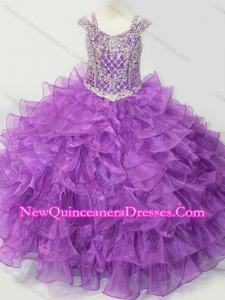 Puffy Skirt V-neck Lace Up Little Girl Pageant Dress with Straps and Ruffled Layers