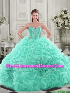 Pretty Puffy Skirt Visible Boning Apple Green Discount Quinceanera Dress with Beading and Ruffles