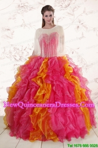 2015 Inexpensive Beading Quinceanera Dresses in Multi color