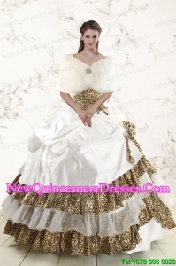 2015 Unique Strapless Leopard Quinceanera Dresses with Hand Made Flower
