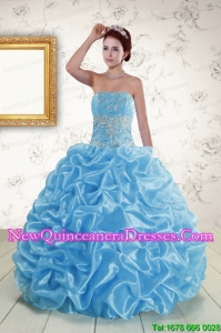2015 Elegant Strapless Beading and Pick Ups 2015 Quinceanera Dresses in Baby Blue