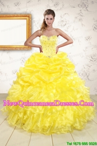 2015 Popular Sweetheart Yellow Quinceanera Dresses with Beading