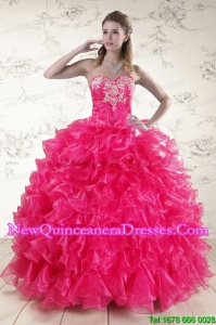 2015 Pretty Hot Pink Sweet 15 Dresses with Appliques and Ruffles