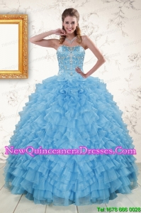 2015 Pretty Sweetheart Baby Blue Sweet 15 Dresses with Beading