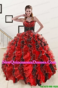 2015 Unique Beaded Sweetheart Organza Quinceanera Dress in Multi-color