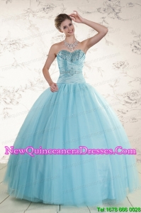 Elegant Beading 2015 Quinceanera Dress in Baby Blue