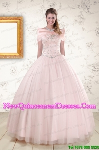 2015 Elegant Beading Ball Gown Quinceanera Dresses in Light Pink