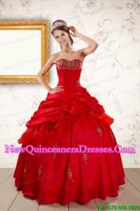 2015 Elegant Beading Sweetheart Red Quinceanera Dresses