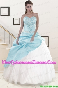 2015 Elegant Blue and White Quinceanera Dresses with Beading and Pick Ups