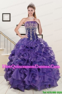 2015 Elegant Purple Sweet 15 Dresses with Embroidery and Ruffles