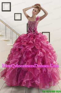 Elegant Beading One Shoulder Sweet 16 Dresses in Fuchsia