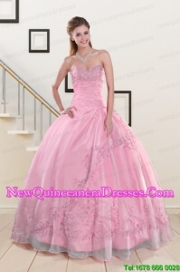 Elegant Beading and Appliques Baby Pink Quinceanera Dresses for 2015