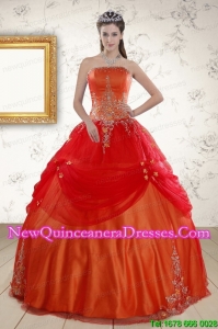 Elegant Strapless Appliques Sweet 16 Dresses in Orange Red