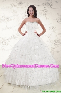 Elegant White Sequins Ball Gown Quinceanera Dresses for 2015