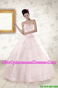 2015 Beautiful Light Pink Quinceanera Dresses with Appliques