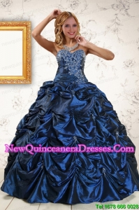 2015 New Style Appliques Navy Blue Quinceanera Dresses with Pick Ups