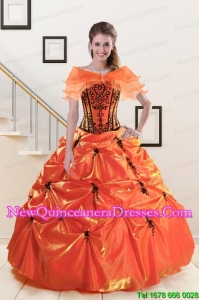 2015 New Style Appliques Quinceanera Dresses in Orange Red and Black