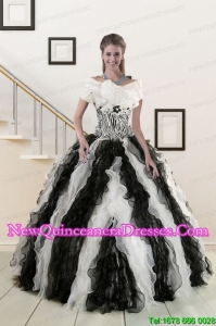 2015 New Style Black and White Quinceanera Dresses with Zebra and Ruffles