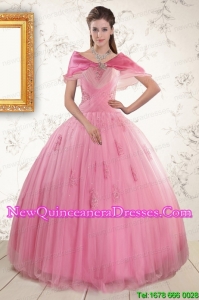 2015 New Style Pink Quinceaneras Dresses with Appliques and Beading