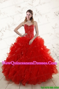2015 New Style Red Quinceanera Dresses with Beading and Ruffles