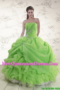 2015 New Style Red Quinceanera Dresses with Beading and Ruffles