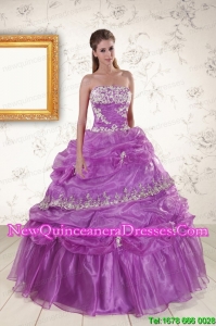 2015 New Style Strapless Lilac Quinceanera Dresses with Appliques