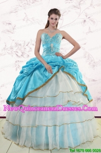 2015 New Style Sweetheart Aqua Blue Quinceanea Dresses with Beading