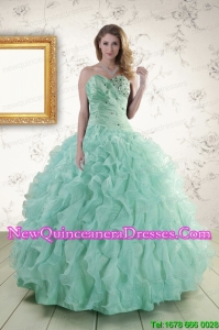 2015 New Style Sweetheart Beading Quinceanera Dresses in Apple Green