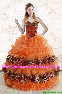 2015 New Style Sweetheart Leopard Quinceanera Dresses in Orange